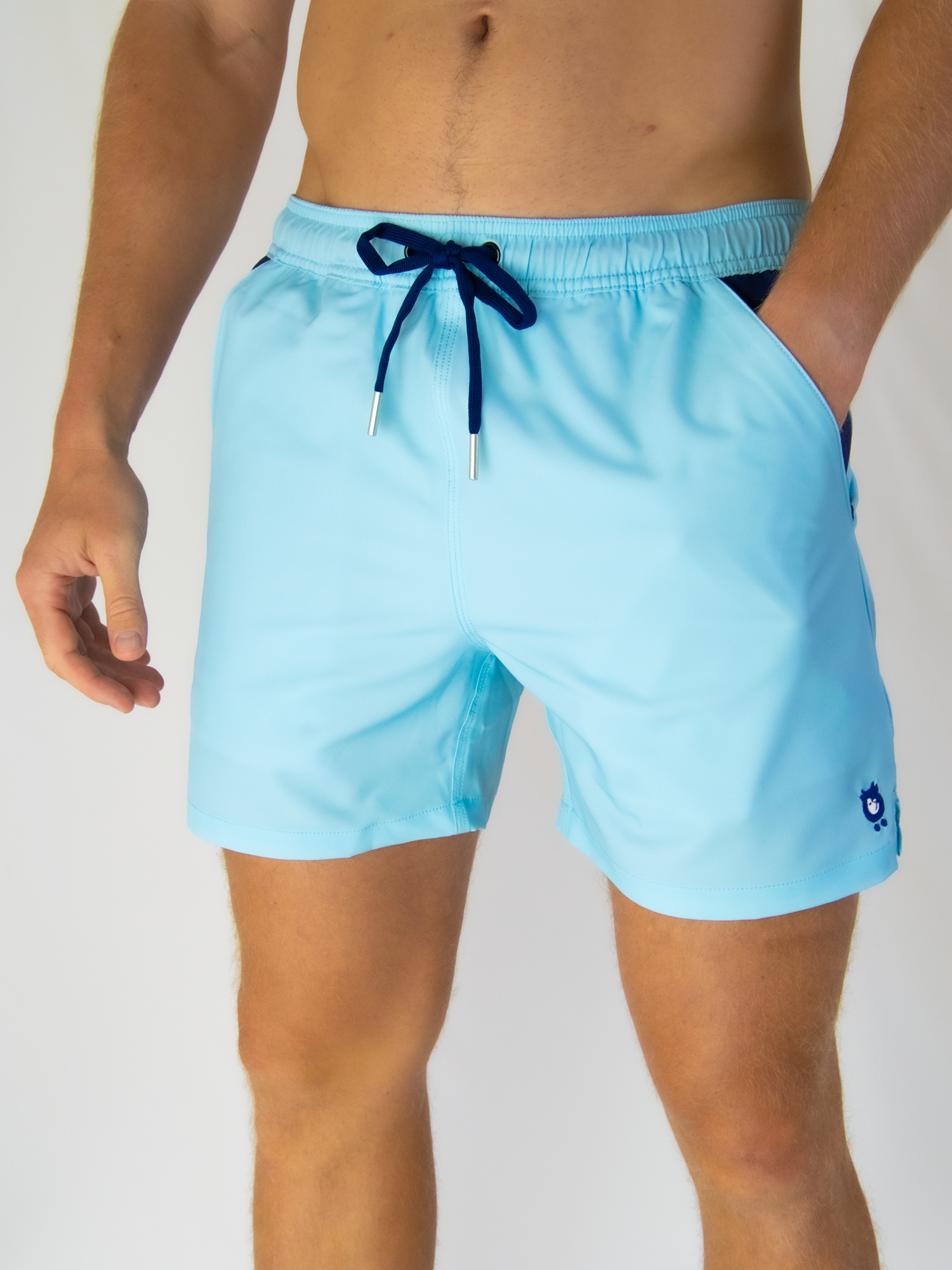 mens light blue waterproof pocket swim shorts