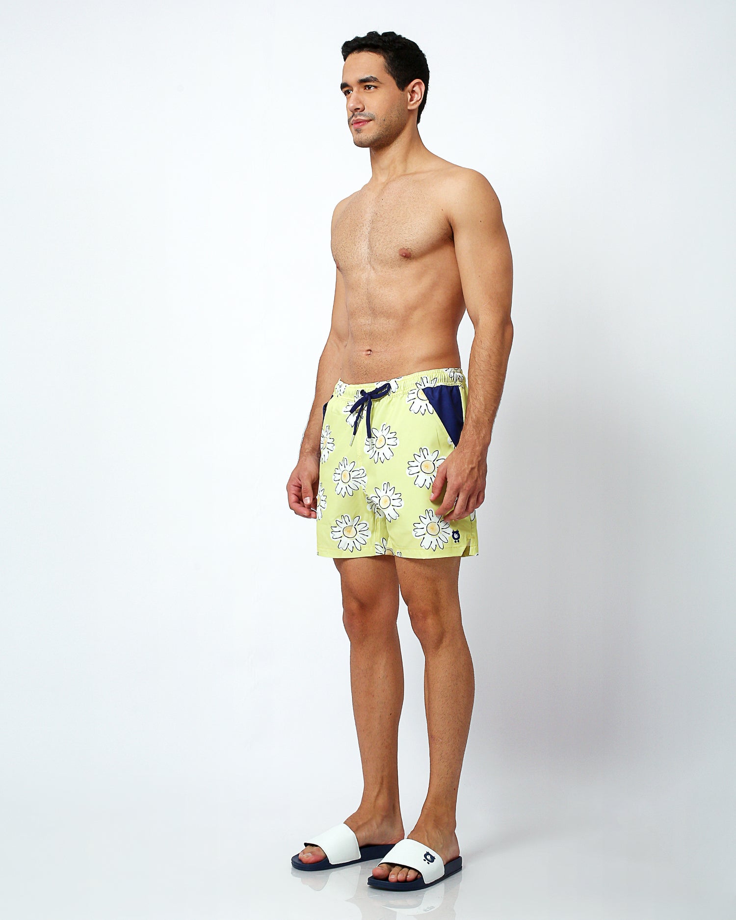 mens yellow swim shorts side angle