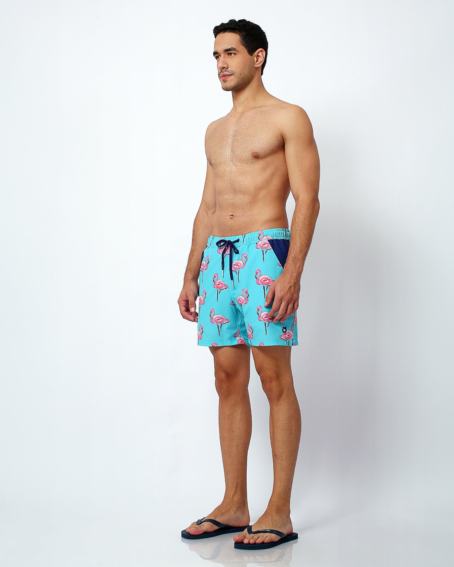 flamingo pattern mens swim shorts