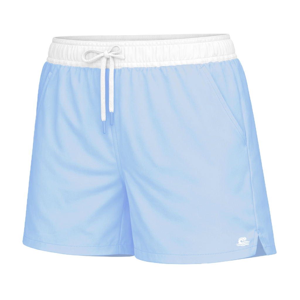 Women's Mid Length Swim Shorts With Waterproof Pocket | The Pass – Bay Blue AquaStash