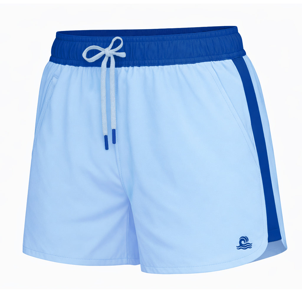 Womens Swim Shorts with Waterproof Pocket - Belongil Blue AquaStash