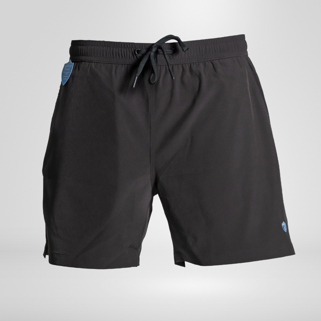 Men’s Swim Shorts with Waterproof Pocket – Black AquaStash