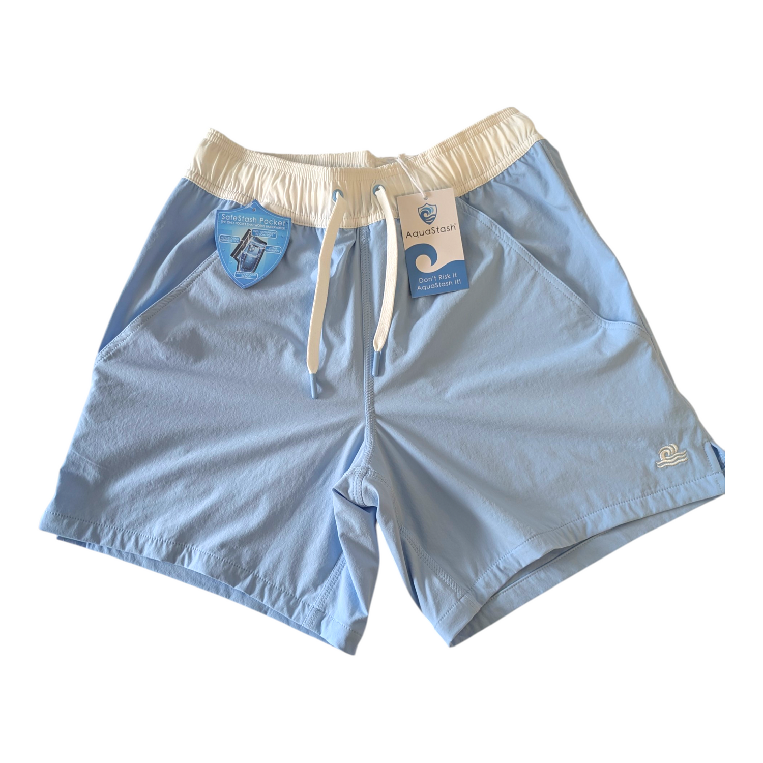 Women's Mid Length Swim Shorts With Waterproof Pocket | The Pass – Bay Blue AquaStash