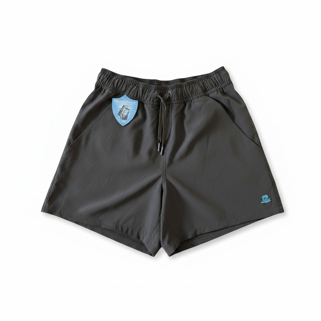 Women's Mid Length Swim Shorts With Waterproof Pocket | The Pass – Black AquaStash