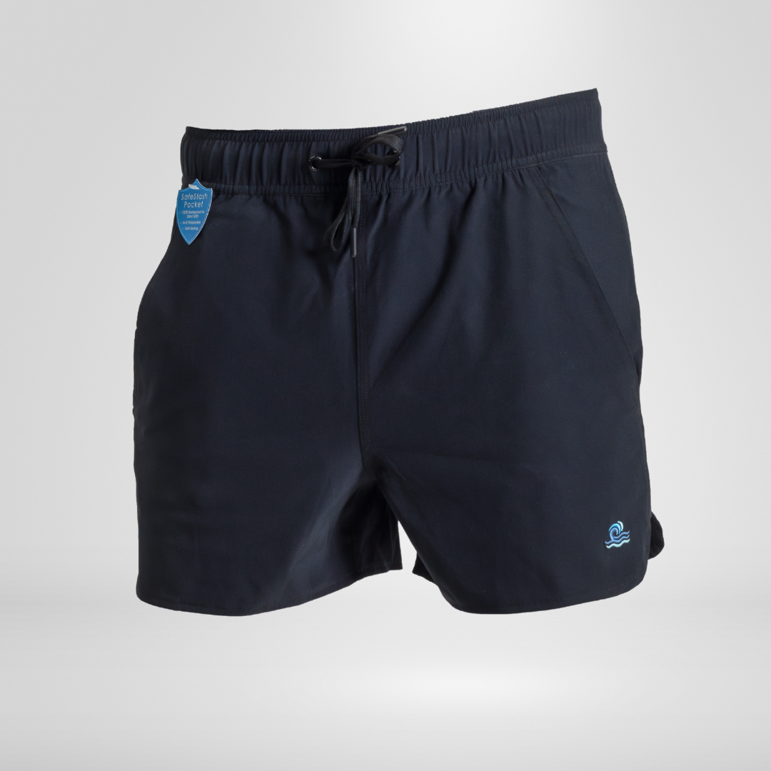 Womens Swim Shorts with Waterproof Pocket - Black AquaStash