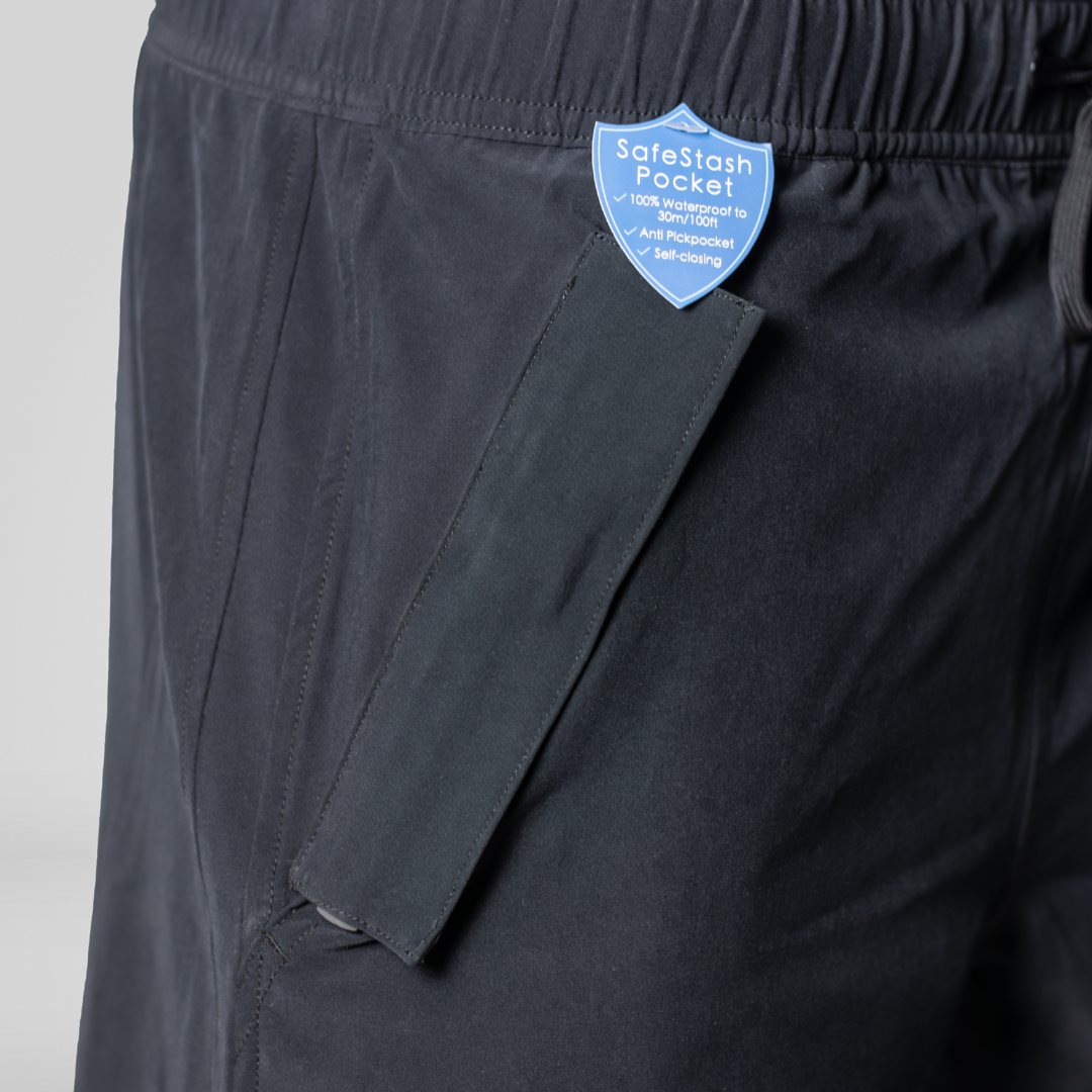 Womens Swim Shorts with Waterproof Pocket - Black AquaStash