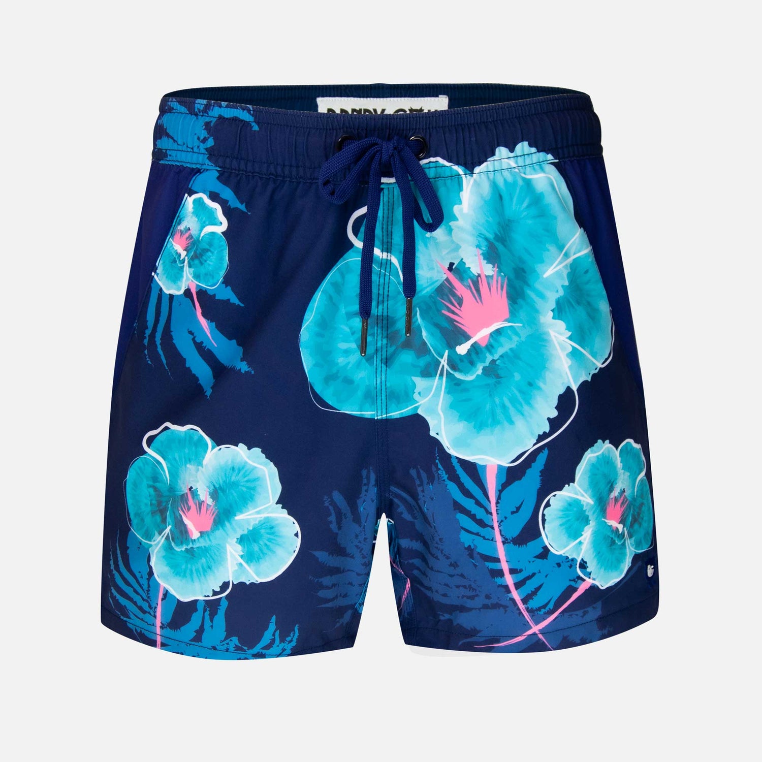 Navy Floral - Swim Shorts with Waterproof Pocket Randy Cow