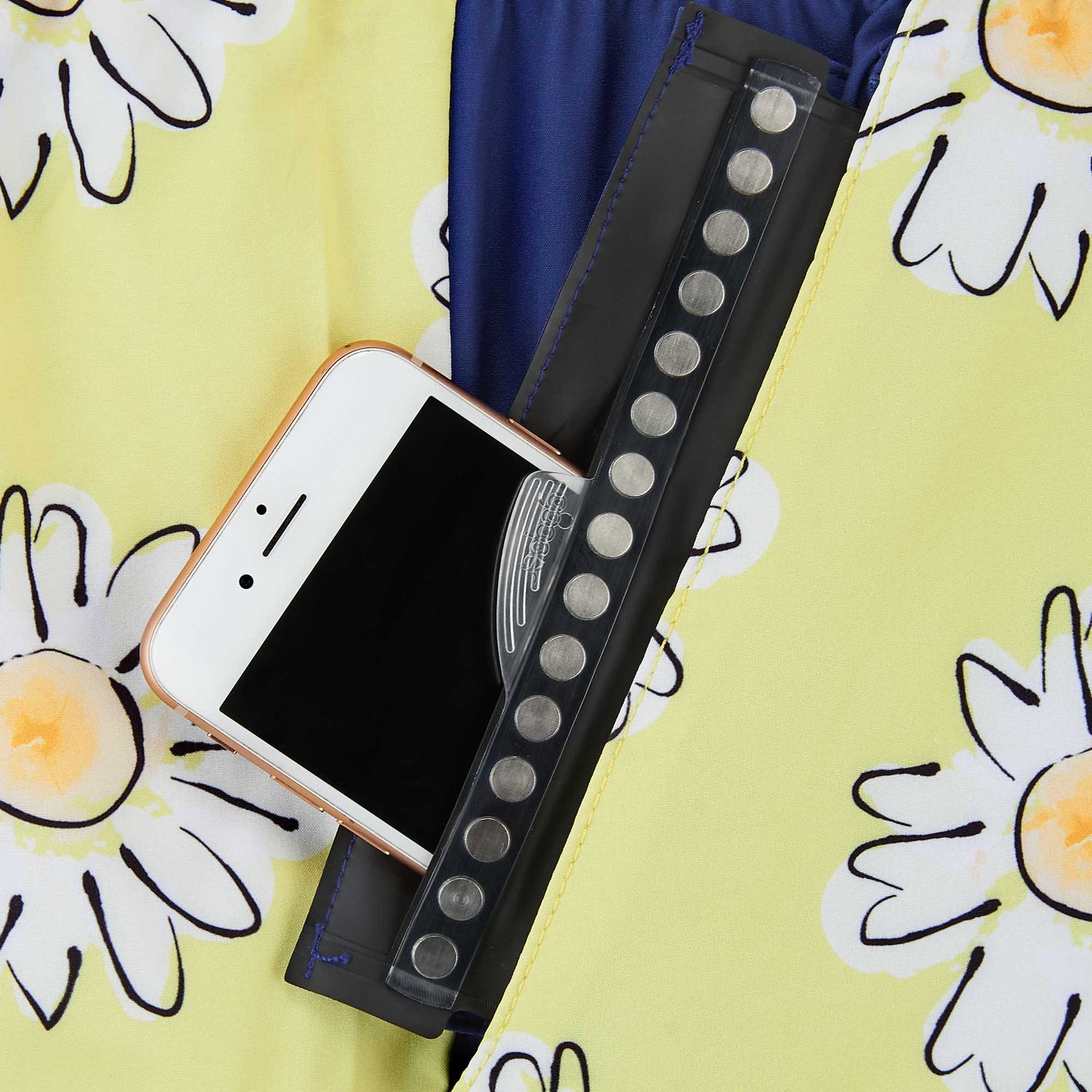 phone inside waterproof pocket of swim shorts