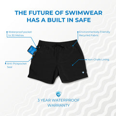 Men’s Swim Shorts with Waterproof Pocket – Black AquaStash