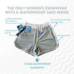 Women's Swim Shorts with Waterproof Pocket -Hinterland Green AquaStash