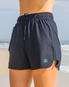 Womens Swim Shorts with Waterproof Pocket - Black AquaStash