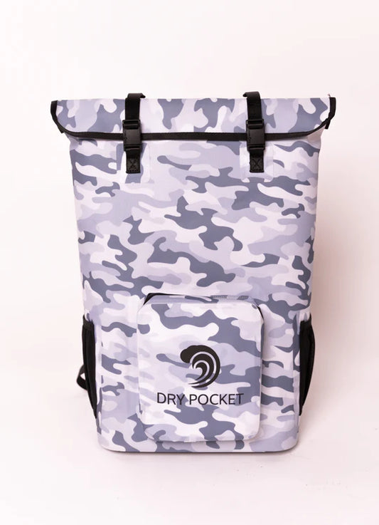 Snow Camo - Magnetic Auto Sealing Double Lock Backpack Cooler - Floats