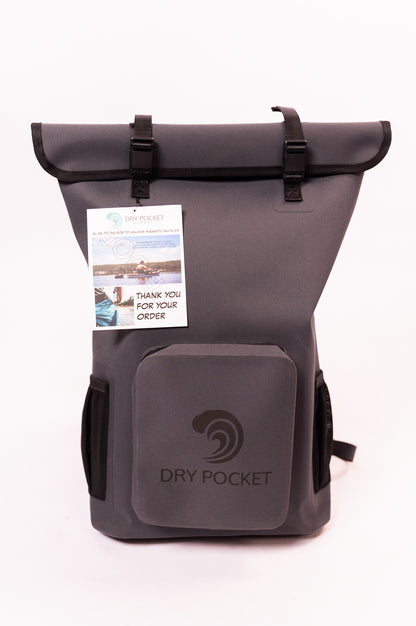 Grey- Magnetic Auto Sealing Backpack Dry Bag - Waterproof Bag - Floats