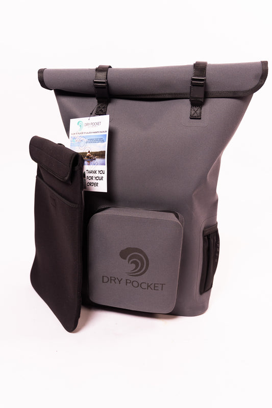 Grey- Magnetic Auto Sealing Backpack Dry Bag - Waterproof Bag - Floats