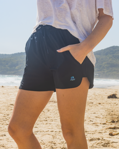 Womens Swim Shorts with Waterproof Pocket - Black AquaStash