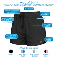 Womens Swim Shorts with Waterproof Pocket AquaStash