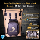 Auto-Sealing Waterproof Backpack Cooler | 24 Can | Self Closing Dry Pocket Apparel