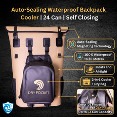 Auto-Sealing Waterproof Backpack Cooler | 24 Can | Self Closing Dry Pocket Apparel