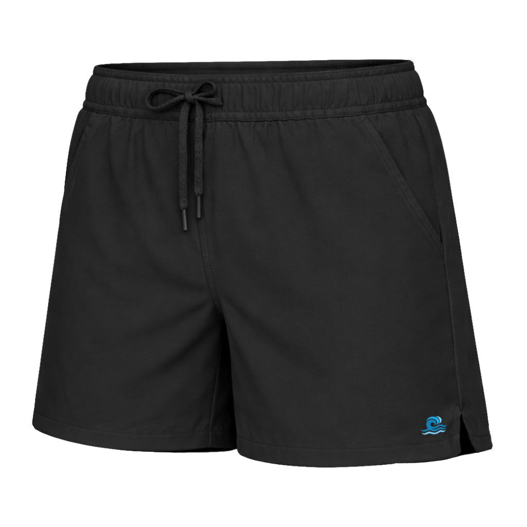 Women's Mid Length Swim Shorts With Waterproof Pocket | The Pass – Black AquaStash