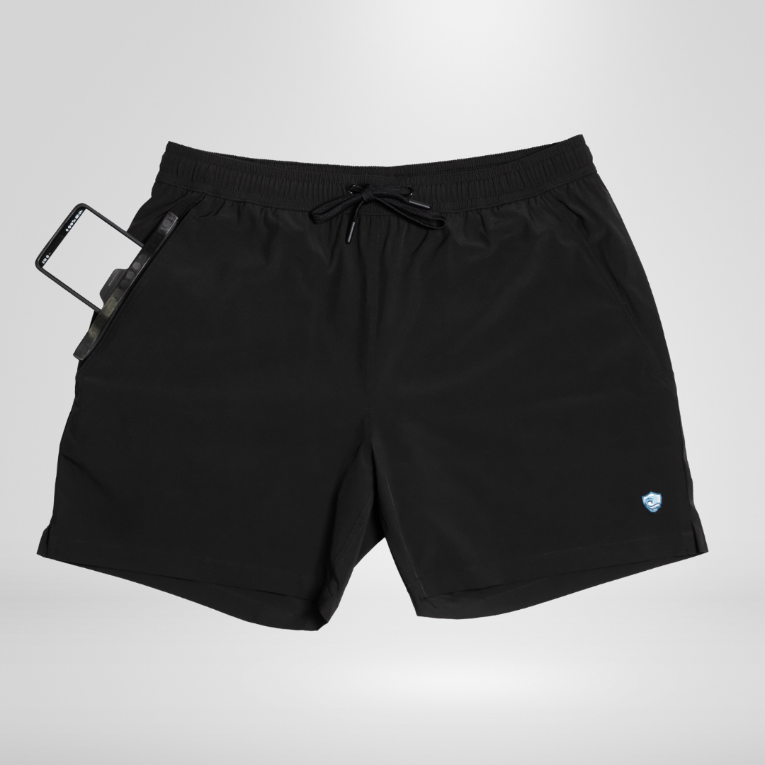 Men’s Swim Shorts with Waterproof Pocket – Black