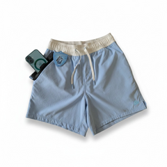 Women's Mid Length Swim Shorts With Waterproof Pocket | The Pass – Bay Blue AquaStash