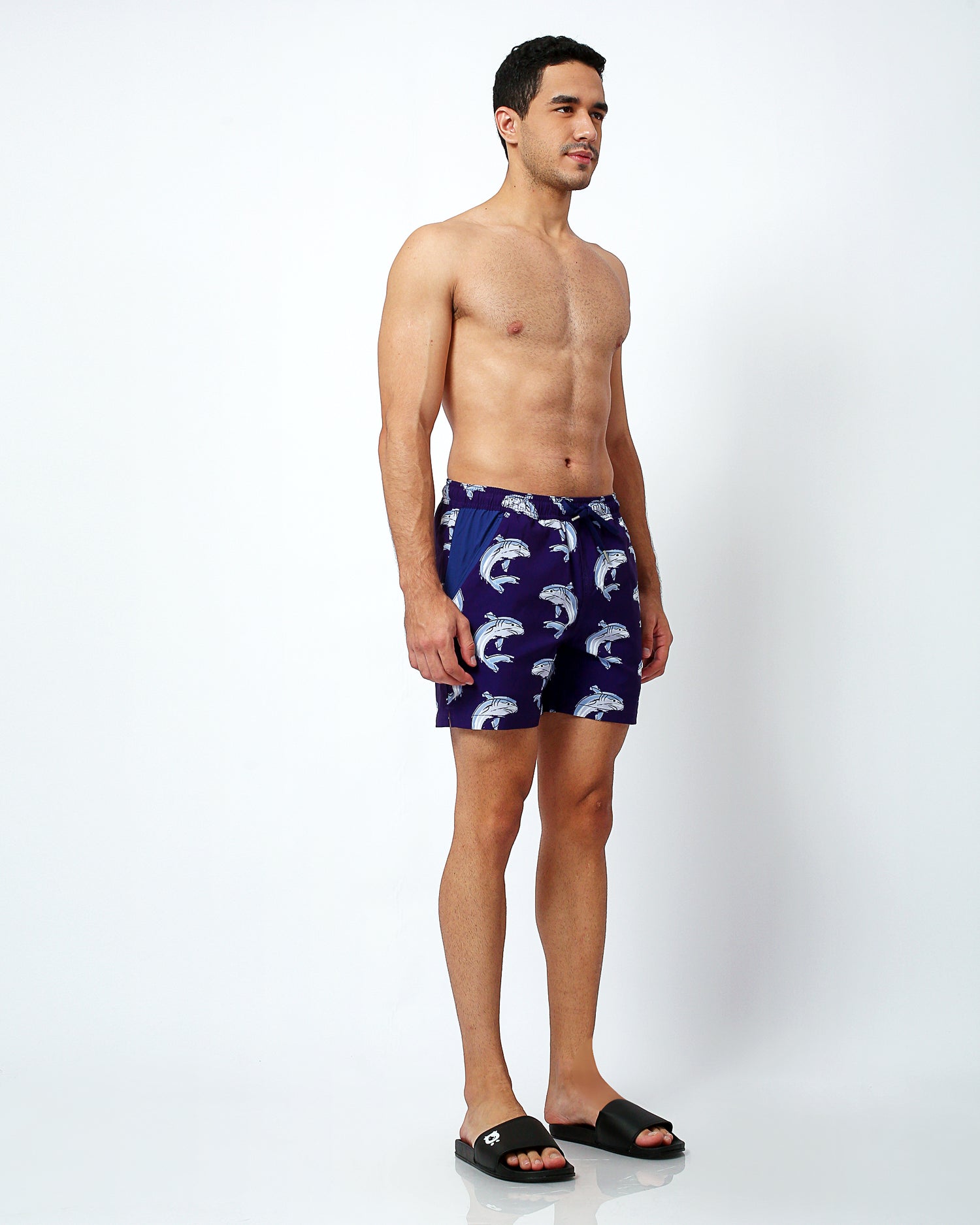 mens shark pattern swim shorts