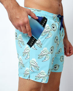 phone sitting in waterproof pocket of swim shorts