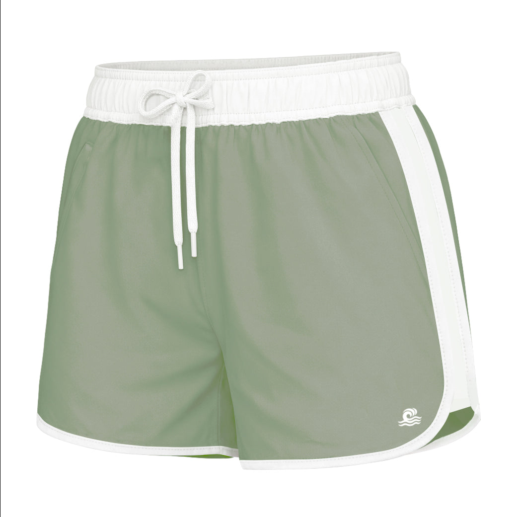 Womens Swim Shorts with Waterproof Pocket - Hinterland Green AquaStash