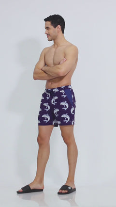 sharks pattern waterproof pocket swim shorts demo video