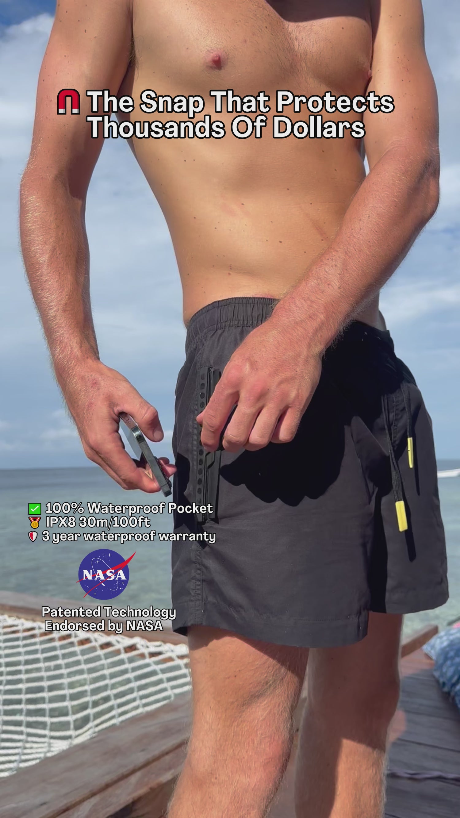 Just Black - Waterproof Pocket Swim Shorts